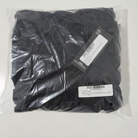 PrettyLittleThing Black Soft Touch Twist Bardot Bodycon Dress in Black - US 8 - Picture 3 of 7